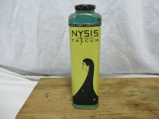 Nysis Vintage Talcum Powder Tin Art Deco Agra Perfumer Detroit Dated 1920