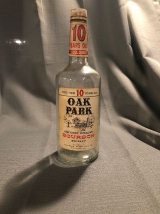 Vintage Oak Park Kentucky Bourbon Whiskey Bottle Full Quart