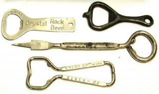 4pc Vintage/antique Bottle Openers - Prohibition Era Woolners,  7up,  Crystal Rock