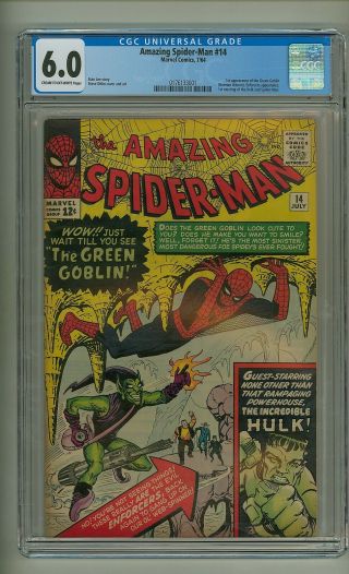 Spider - Man 14 (cgc 6.  0) C - O/w Pgs; 1st App.  Green Goblin; Ditko (c 24394