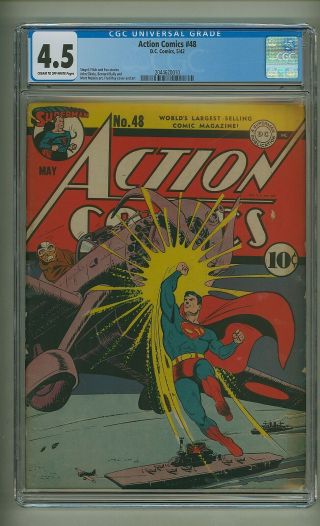 Action Comics 48 (cgc 4.  5) C - O/w Pages; Superman; Wwii Cover; Dc; 1942 (c 24386)