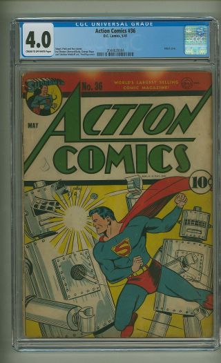 Action Comics 36 (cgc 4.  0) C - O/w Pgs; Superman; Robot Cover; Dc; 1941 (c 24381)