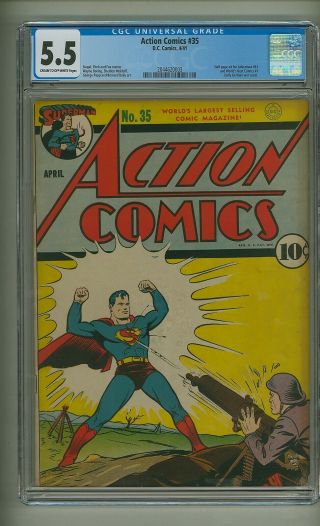 Action Comics 35 (cgc 5.  5) C - O/w Pages; Superman; Golden Age; Dc; 1941 (c 24380)