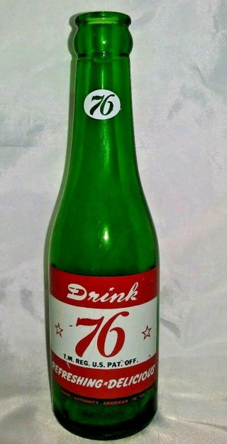 Vintage Soda Drink Ice Cold 76 Get In The Spirit Green Soda Bottle 7oz Dr Pepper