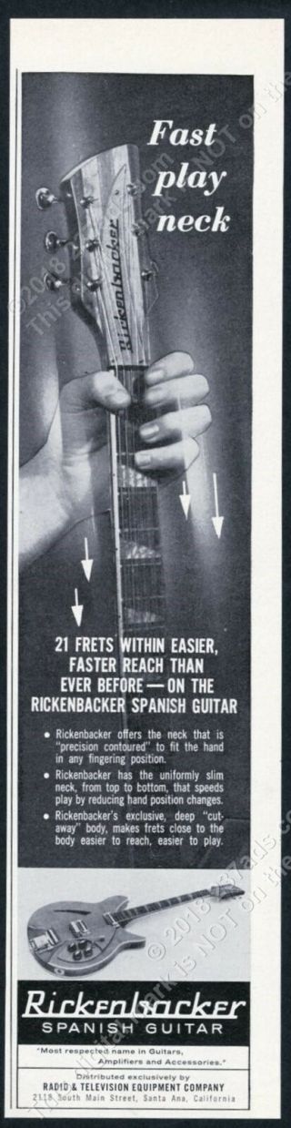 1960 Rickenbacker Spanish Guitar Photo Vintage Print Ad