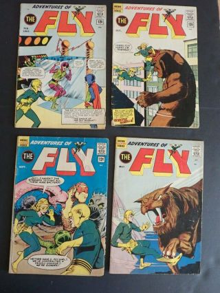Adventures Of The Fly Comic Books 12,  21,  22,  & 24 Fly Girl Origin 1961 - 1963