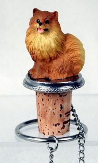 Pomeranian Red Dog Hand Painted Resin Figurine Wine Bottle Stopper