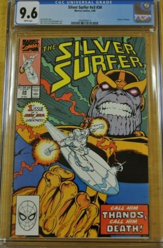 Silver Surfer V3 34 Cgc 9.  6 Nm Thanos Infinity Gauntlet Starlin Ron Lim Art
