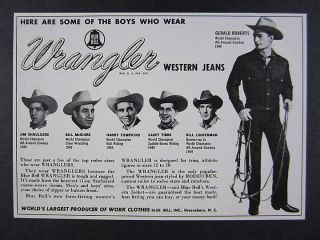 1950 Blue Bell Wrangler Jeans Rodeo Cowboys Photos Vintage Print Ad