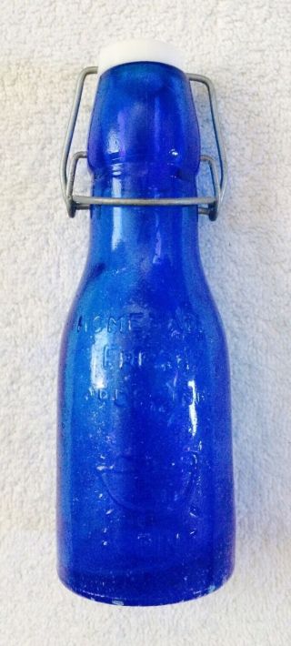 1975 Pint Crownford Giftware Cobalt Blue Glass Fresh Dressing Bottle Italy