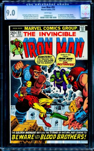 1973 Marvel Comics Iron Man 55 Cgc 9.  0 White Pages 1st Thanos Never Pressed Key