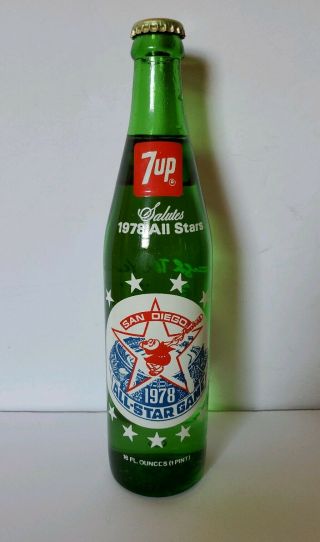 1978 Full 16 Oz 7up Commemorative Bottle San Diego Padres All Star Game