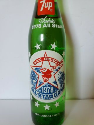 1978 FULL 16 OZ 7UP Commemorative Bottle San Diego Padres All Star Game 2