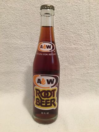 Rare Full 10oz A&w Root Beer 3 Color Acl Soda Bottle