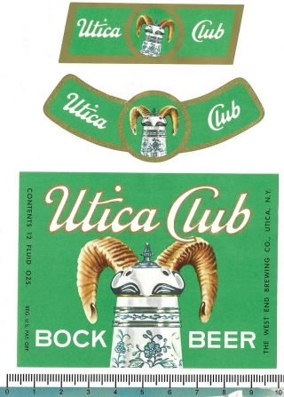 Usa York N.  Y.  Utica West End Utica Club Bock Beer & 2 Neck Labels