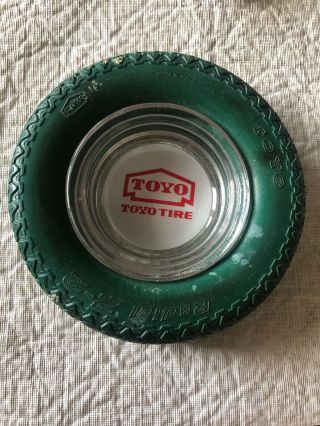 Vintage Toyo Tire - Tire Ashtray Green Rubber,  Rare Color