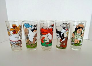 Looney Tunes Glasses Set Of 5 Pepsi Collector Series 1976 Warner Taz Porky Daffy