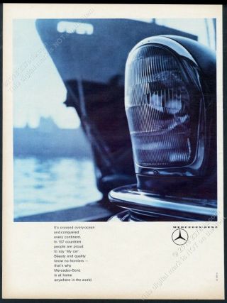 1964 Mercedes Benz Car Headlight Photo European Vintage Print Ad