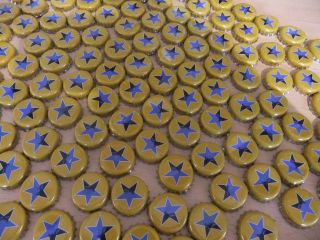 100 x Newcastle Brown Ale Yellow Blue Star Design Bottle Tops / Caps craft work 2