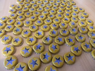 100 x Newcastle Brown Ale Yellow Blue Star Design Bottle Tops / Caps craft work 3