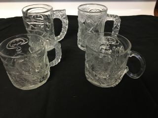 Vintage 1995 Mcdonalds Batman Forever Glass Mugs Cups - Complete Set Of 4