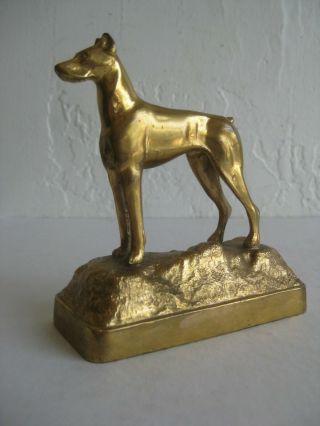 Antique Art Deco Doberman Pinscher Dog Metal Brass Sculpture Figurine Statue