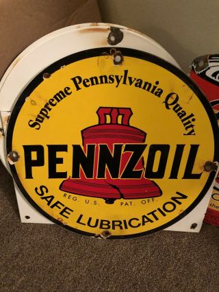 Vintage Porcelain Pennzoil Gas Pump Plate