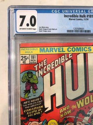 Incredible Hulk 181 CGC 7.  0 OW - W 1st Wolverine CHEAPEST ON EBAY 2