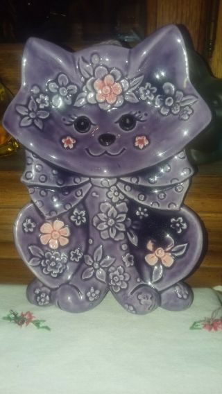 Vtg.  Enseco Purple Kitty Cat Wall Hanging Plaque
