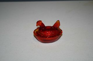 Vintage Red Glass Miniature Chicken Hen On Nest Salt