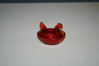 Vintage Red Glass Miniature Chicken Hen on Nest Salt 2