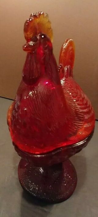 Vintage Amberina Glass Rooster 2 piece Hen On Nest Covered Dish Standing - Footed 2