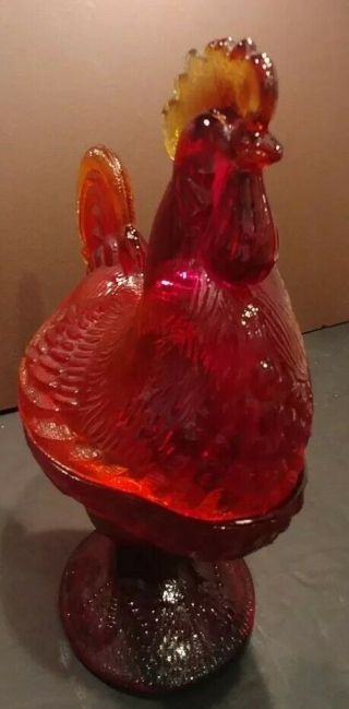 Vintage Amberina Glass Rooster 2 piece Hen On Nest Covered Dish Standing - Footed 3