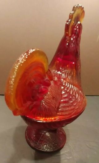 Vintage Amberina Glass Rooster 2 piece Hen On Nest Covered Dish Standing - Footed 5