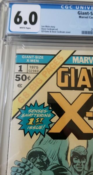 GIANT - SIZE X - MEN 1 CGC 6.  0 WHITE pages 1ST X - MEN 2ND FULL WOLVERINE 1975 2