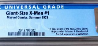 GIANT - SIZE X - MEN 1 CGC 6.  0 WHITE pages 1ST X - MEN 2ND FULL WOLVERINE 1975 3