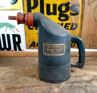 Vintage Antique Jack Hennessy Co.  Safe•t•serv Battery Water Filler Jug Bottle