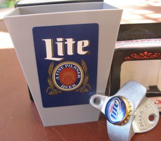 Miller Lite Beer Bottle Cap Opener / Playing Card & Cap Catcher Bar Pub Nib