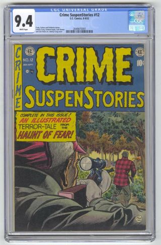 Crime Suspenstories 12 Cgc 9.  4 Ec Comic Horror Gold 10c White Pages