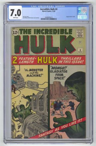 Incredible Hulk 4 Cgc 7.  0 Hi Grade Marvel Comic Key Origin Retold White Pages