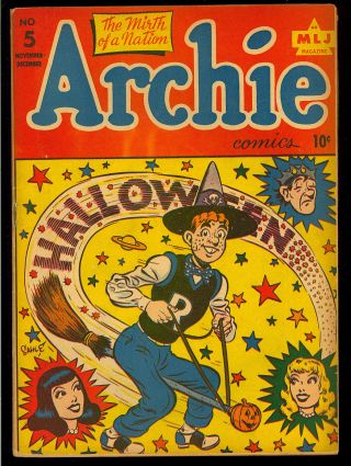 Archie Comics 5 (minor Reinforcement) O/w Early Mlj 1943 App.  Fn,