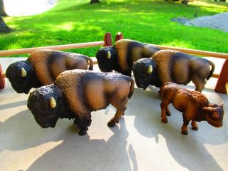 Schleich Buffalo Family With Wood Fence.  Retired