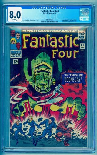Fantastic Four 49 Cgc 8.  0 White Pages 1st Full Galactus