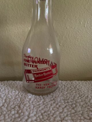 Vtg Antique Glass Milk Jug Bottle Fairmont 1 Quart Double Sided