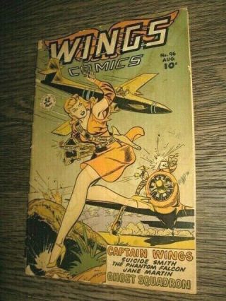 WINGS COMICS 96 (1948) PRE - CODE SEXY PINUP COVER WWII GOLDEN AGE FICTION HOUSE 2