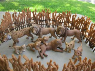 Schleich Lion Tiger Leopard Family With Fence.  Retired
