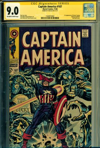 Captain America 107 Cgc 9.  0 Ss Sign By Stan Lee Jack Kirby Art - Red Skull