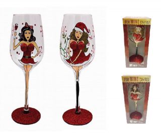 3d Effect Boobs Red Lady Diva Glitter Christmas Novelty Wine Glass