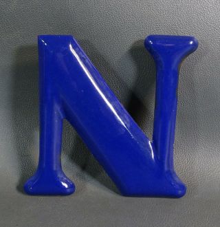Old German Cobalt Blue Porcelain Enamel Tin Sign Industrial Gas Station Letter N