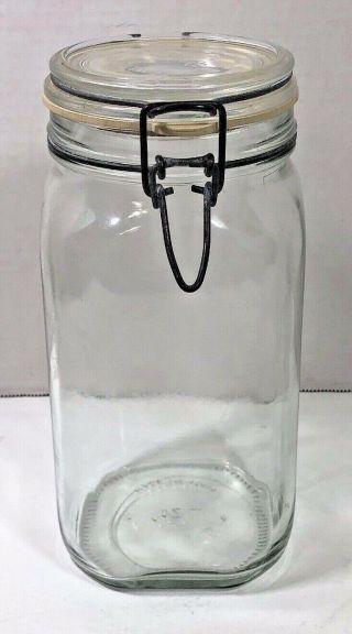 Vintage Fidenza Vetri Glass Canister Jar W/wire Bail Lid 6 - Italy 1.  5 Liters